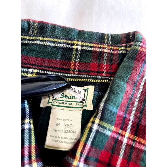 L.L. Bean fleece button up shirt cotton tartan plaid winter festive men M - Picture 4 of 5